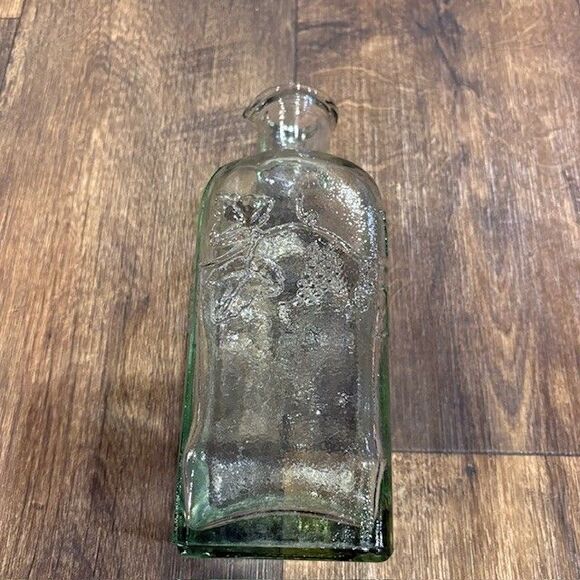 Vintage Green Glass Cruet Bottle Embossed Grapes Vine Olive Oil Vinegar Decanter - Picture 6 of 9
